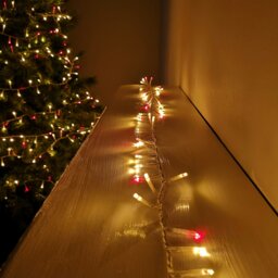 Rackhams 1000 LED 25m Indoor Outdoor Christmas Multi Function Mains Operated String Lights with Timer & Clear Cable in Red & Vintage Gold - thumbnail 2