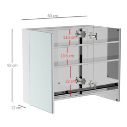 Rackhams Bathroom Cabinet Double Door Wall Mounted Mirror Stainless Steel - thumbnail 6