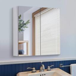 Rackhams Bathroom Cabinet Double Door Wall Mounted Mirror Stainless Steel - thumbnail 1