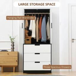Rackhams 2 Door Wardrobe, Modern Wardrobe with 3 Drawers and Hanging Rod for Bedroom, Black - thumbnail 4