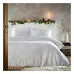 Rackhams Tufted Cotton Snowflake Duvet Cover Set - White - Double - White - 100% Cotton - thumbnail 1