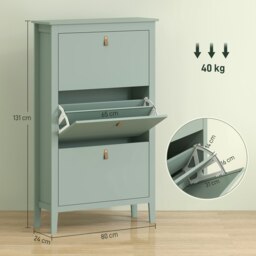 Rackhams 3 Drawer Shoe Cabinet with Flip Doors for Hallway, Entryway, Green - Green - thumbnail 6