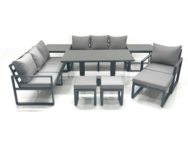Rackhams Outdoor Garden Furniture Set Aluminium Lounge Sofa Adjustable Rising Lifting Dining Table Sets with 3 Footstools 2 Side Tables Dark Grey - image 1