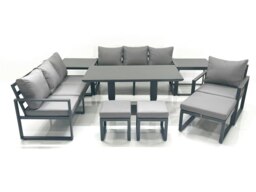Rackhams Outdoor Garden Furniture Set Aluminium Lounge Sofa Adjustable Rising Lifting Dining Table Sets with 3 Footstools 2 Side Tables Dark Grey - thumbnail 2