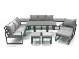 Rackhams Outdoor Garden Furniture Set Aluminium Lounge Sofa Adjustable Rising Lifting Dining Table Sets with 3 Footstools 2 Side Tables Dark Grey - thumbnail 1