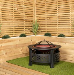Rackhams 80x58cm Black Steel Garden Patio Firepit Heater BBQ with Cover - thumbnail 3