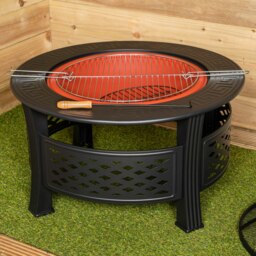 Rackhams 80x58cm Black Steel Garden Patio Firepit Heater BBQ with Cover - thumbnail 5