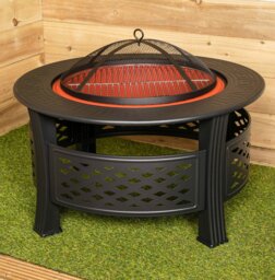 Rackhams 80x58cm Black Steel Garden Patio Firepit Heater BBQ with Cover - thumbnail 4