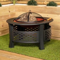 Rackhams 80x58cm Black Steel Garden Patio Firepit Heater BBQ with Cover - thumbnail 2
