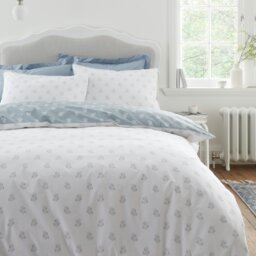 Rackhams Esme Floral 200 Thread Count Cotton Reversible Duvet Cover Set White / Blue - Super King - White / Blue - thumbnail 1