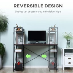 Rackhams Computer Desk Laptop Table w/4-tier Bookshelf  Metal Frame - thumbnail 5