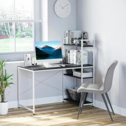 Rackhams Computer Desk Laptop Table w/4-tier Bookshelf  Metal Frame - thumbnail 1