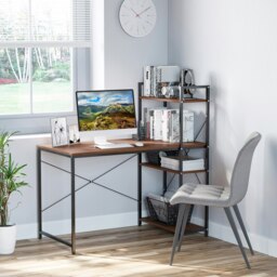 Rackhams Computer Desk Laptop Table w/4-tier Bookshelf  Metal Frame - thumbnail 3