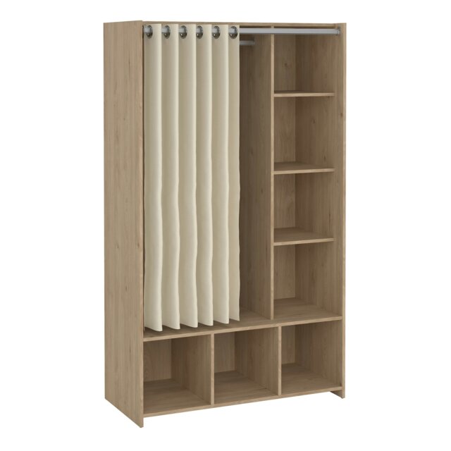 Rackhams Uppsala Open Mobile Wardrobe Unit in Jackson Hickory Oak with a Beige Textile Curtain - Brown - Malemine - 1 - image 1