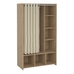 Rackhams Uppsala Open Mobile Wardrobe Unit in Jackson Hickory Oak with a Beige Textile Curtain - Brown - Malemine - 1