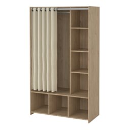 Rackhams Uppsala Open Mobile Wardrobe Unit in Jackson Hickory Oak with a Beige Textile Curtain - Brown - Malemine - 1 - thumbnail 3