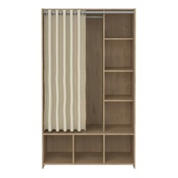 Rackhams Uppsala Open Mobile Wardrobe Unit in Jackson Hickory Oak with a Beige Textile Curtain - Brown - Malemine - 1 - thumbnail 2