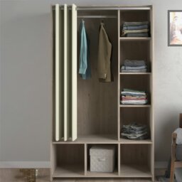 Rackhams Uppsala Open Mobile Wardrobe Unit in Jackson Hickory Oak with a Beige Textile Curtain - Brown - Malemine - 1 - thumbnail 5