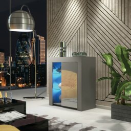Rackhams 83cm Cabinet Cupboard Sideboard with Grey High Gloss Door and Free LED Lights - 83 cm  - MDF/Chipboard - Dark Grey Matt Body & Dark Grey Gloss Door - thumbnail 4