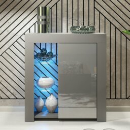 Rackhams 83cm Cabinet Cupboard Sideboard with Grey High Gloss Door and Free LED Lights - 83 cm  - MDF/Chipboard - Dark Grey Matt Body & Dark Grey Gloss Door - thumbnail 1