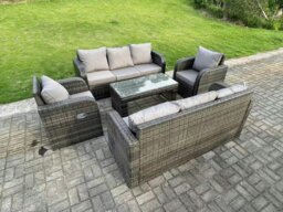 Rackhams 8 Seater Dark Grey PE Wicker Rattan Garden Furniture Set Reclining Chair Lounge 3 Seater Sofa Set Outdoor Rectangular Coffee Table - thumbnail 1