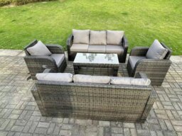 Rackhams 8 Seater Dark Grey PE Wicker Rattan Garden Furniture Set Reclining Chair Lounge 3 Seater Sofa Set Outdoor Rectangular Coffee Table - thumbnail 2