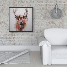 "Rackhams Watercolour Splash Art Stag Face Framed Canvas - 40"" x 40"" - White" - thumbnail 6