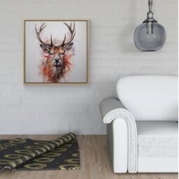 "Rackhams Watercolour Splash Art Stag Face Framed Canvas - 40"" x 40"" - White" - thumbnail 4
