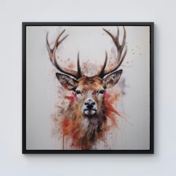"Rackhams Watercolour Splash Art Stag Face Framed Canvas - 40"" x 40"" - White" - thumbnail 5