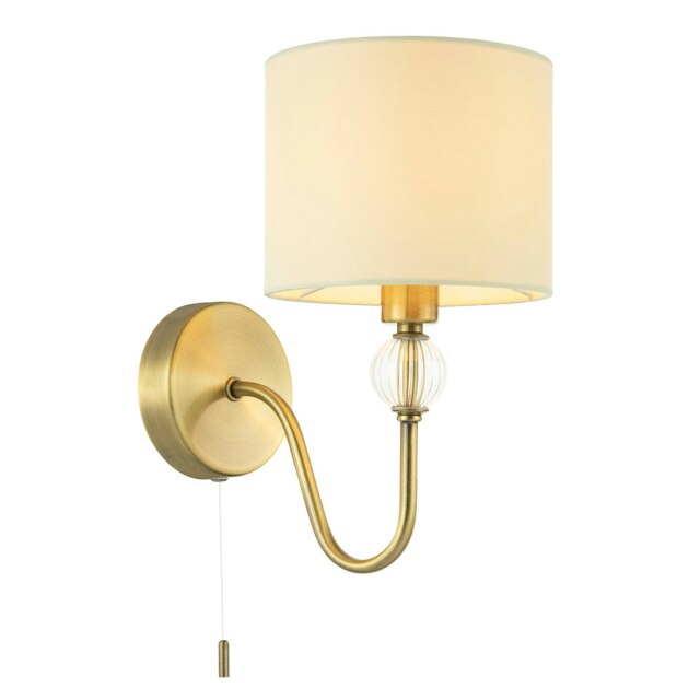 Rackhams Traditional Bedside Wall Light in Antique Brass with Pull Switch and Shade - image 1