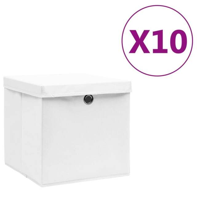 Rackhams Storage Boxes with Covers 10 pcs 28x28x28 cm White
