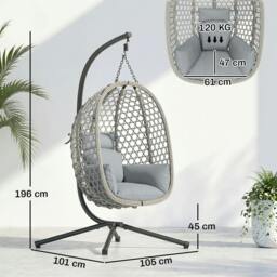 Rackhams Hanging Egg Chair, Rattan Swing Chair with Stand - Dark Grey - thumbnail 4