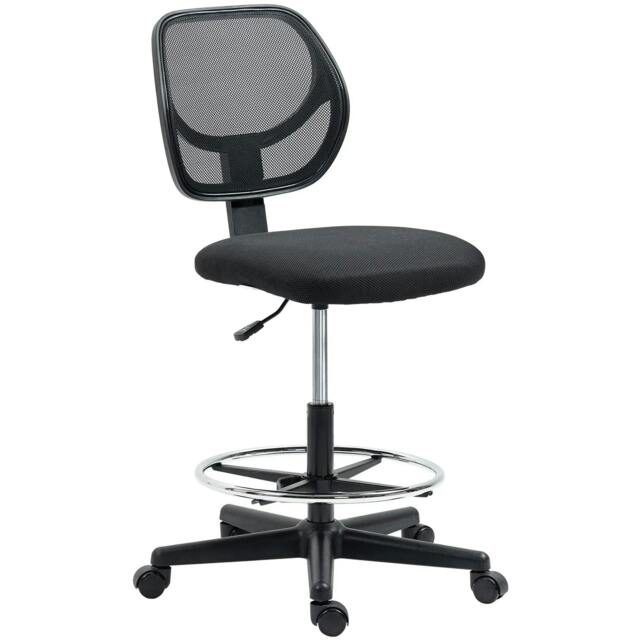 Rackhams Ergonomic Mesh Standing Desk Chair with Adjustable Footrest Ring and Seat Height Black - image 1