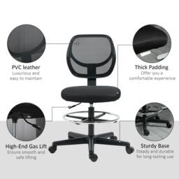 Rackhams Ergonomic Mesh Standing Desk Chair with Adjustable Footrest Ring and Seat Height Black - thumbnail 5