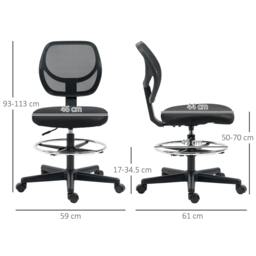 Rackhams Ergonomic Mesh Standing Desk Chair with Adjustable Footrest Ring and Seat Height Black - thumbnail 3