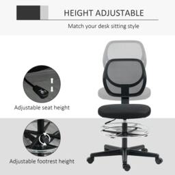 Rackhams Ergonomic Mesh Standing Desk Chair with Adjustable Footrest Ring and Seat Height Black - thumbnail 6