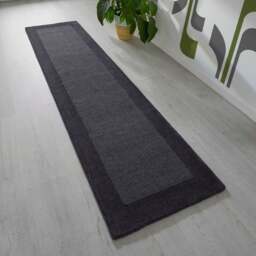 Rackhams Bordered Dark Grey Rug – Handmade - 60X230 cm - thumbnail 6