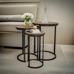 Rackhams Set of 3 Wooden Nest Of Tables Brown - thumbnail 2