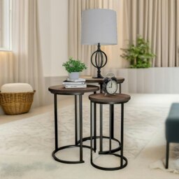 Rackhams Set of 3 Wooden Nest Of Tables Brown - thumbnail 4
