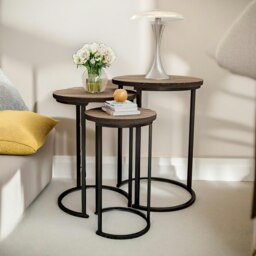 Rackhams Set of 3 Wooden Nest Of Tables Brown - thumbnail 3