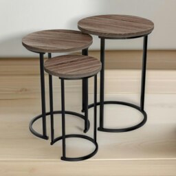 Rackhams Set of 3 Wooden Nest Of Tables Brown
