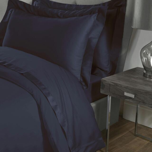 Rackhams Luxurious 300 Thread Count 100% Cotton Sateen Anti-Allergy Fitted Sheet with Pillowcase Pair - Navy - Single (90cm x 190cm) + 25cm Deep - image 1