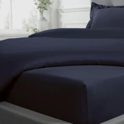 Rackhams Luxurious 300 Thread Count 100% Cotton Sateen Anti-Allergy Fitted Sheet with Pillowcase Pair - Navy - Single (90cm x 190cm) + 25cm Deep - thumbnail 4