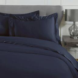 Rackhams Luxurious 300 Thread Count 100% Cotton Sateen Anti-Allergy Fitted Sheet with Pillowcase Pair - Navy - Single (90cm x 190cm) + 25cm Deep - thumbnail 2