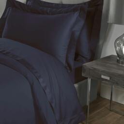 Rackhams Luxurious 300 Thread Count 100% Cotton Sateen Anti-Allergy Fitted Sheet with Pillowcase Pair - Navy - Single (90cm x 190cm) + 25cm Deep - thumbnail 1