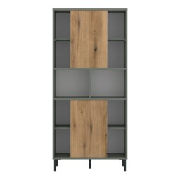 Rackhams Darwin Bookcase 2 Door in Green/Oak - Green/Oak - Wood - 1 - thumbnail 2