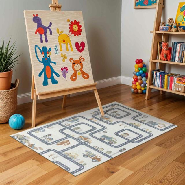 Rackhams Lillian-Kids Beige Grey Orange Blue Washable Rug for Children's Rooms - 120 x 170 cm - image 1