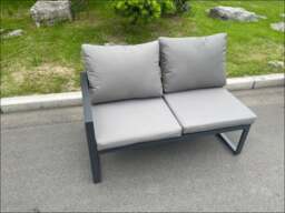 Rackhams Aluminium 7 Pieces Garden Furniture Corner Sofa Set with Cushions Gas Fire Pit Dining Table Set Gas Heater Burner with Chair Dark Grey - thumbnail 3
