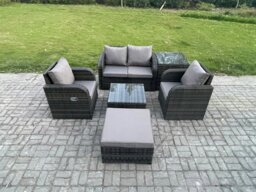 Rackhams Wicker PE Rattan Garden Furniture Set Outdoor Lounge Sofa Set with Love Sofa Square Coffee Table Side Table Big Footstool Dark Grey Mixed - thumbnail 1