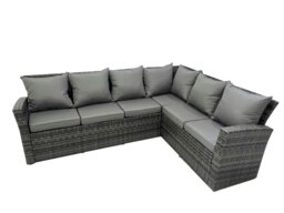 Rackhams 9 Seat Rattan Garden Furniture Corner Sofa Set Outdoor Adjustable Lifting Dining or Coffee Table Set with 2 Big Footstools Dark Grey Mixed - thumbnail 5